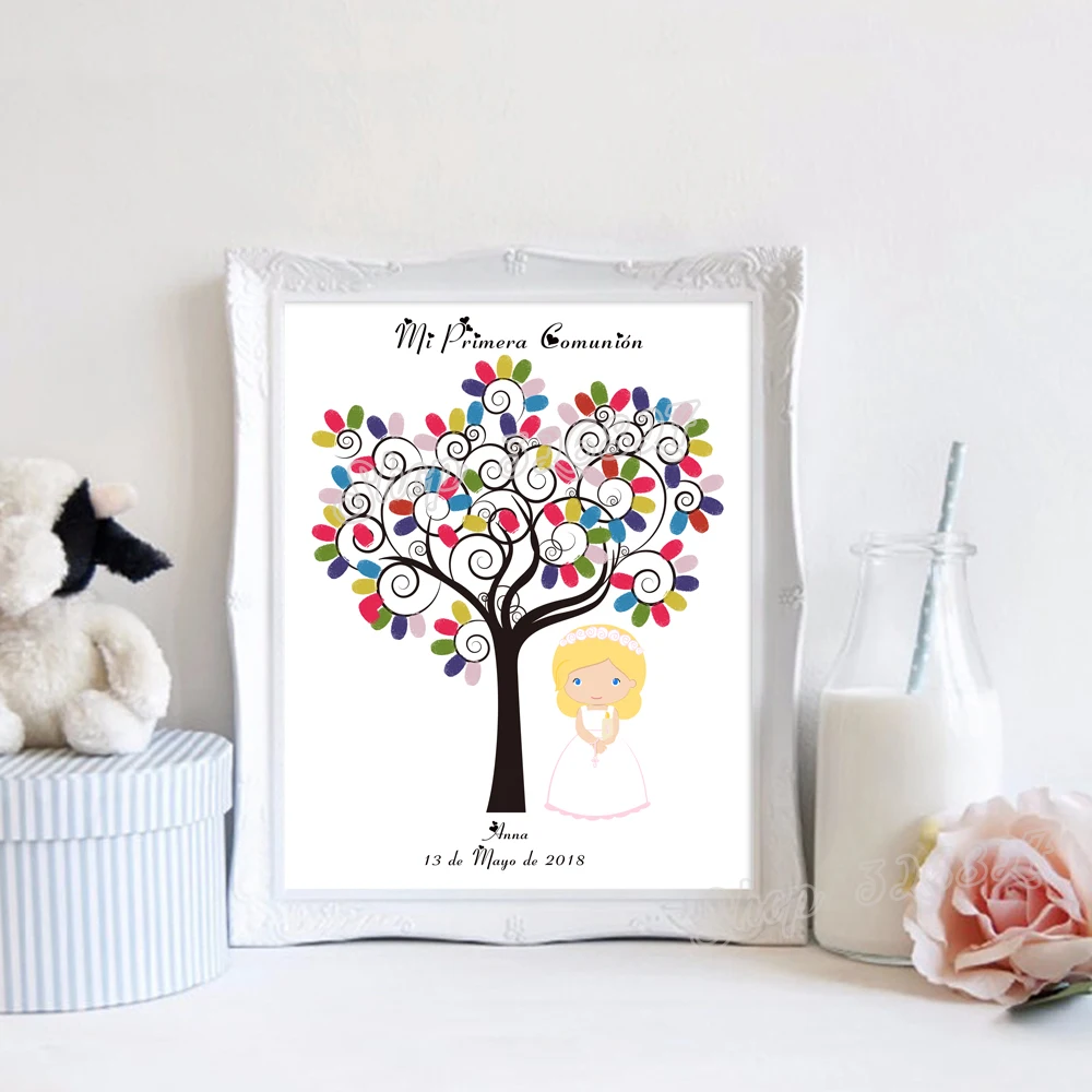 

First Communion Boys Girls Fingerprint Tree Canvas Painting Guestbook Custom Baby Shower Baptism Birthday Baby Shower Souvenir