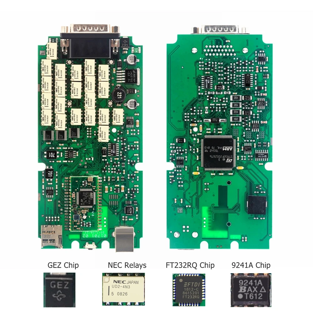 Один зеленый PCB плата A + версия TCS PRO с 9241A FT232RQ чип multidiag pro V2017 R3 NEC Реле DS150cdp OBD2