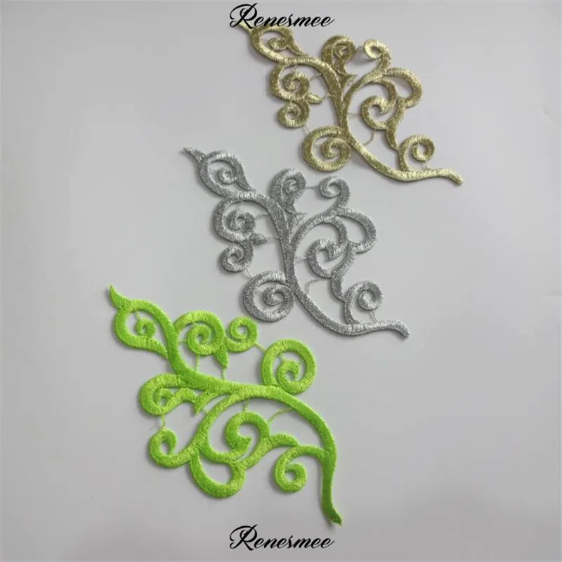 1 зеркальная пара/2 шт. Серебряная кружевная нашивка полиэфирная вышитая цветная