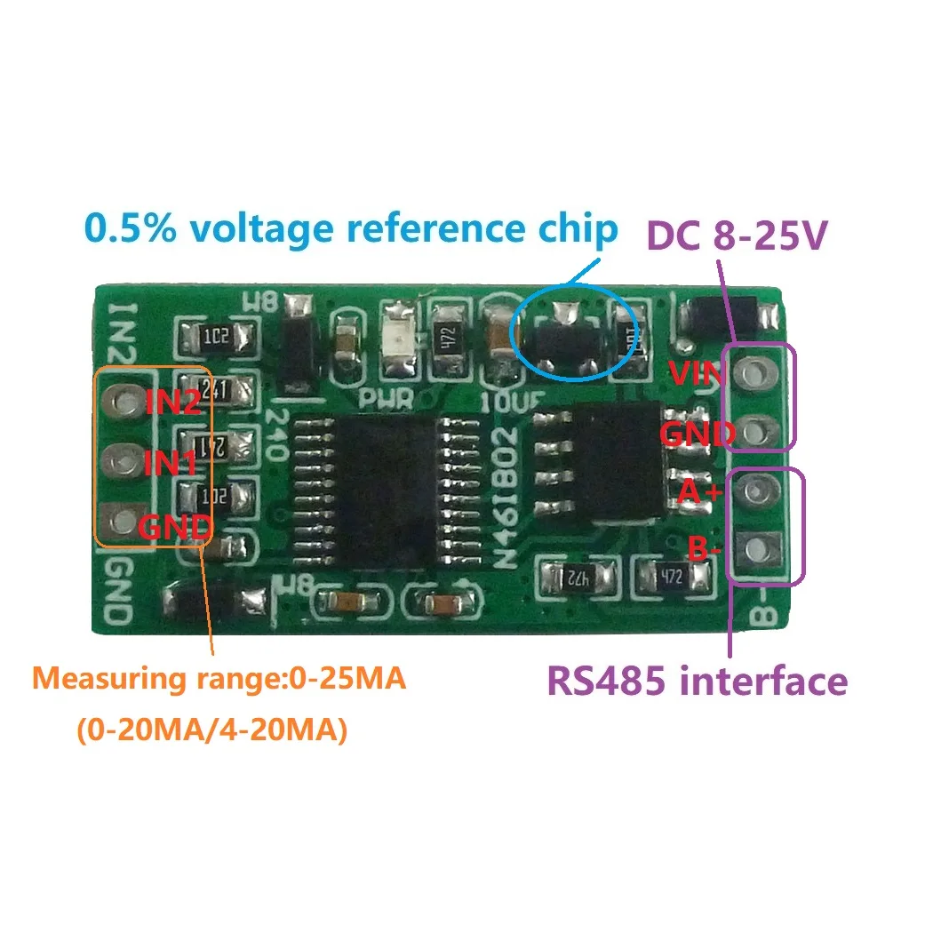 Аналоговый модуль сбора тока RS485 Modbus RTU ADC 4-20MA DC 12 В 2ch 0-20MA для измерения PLC |