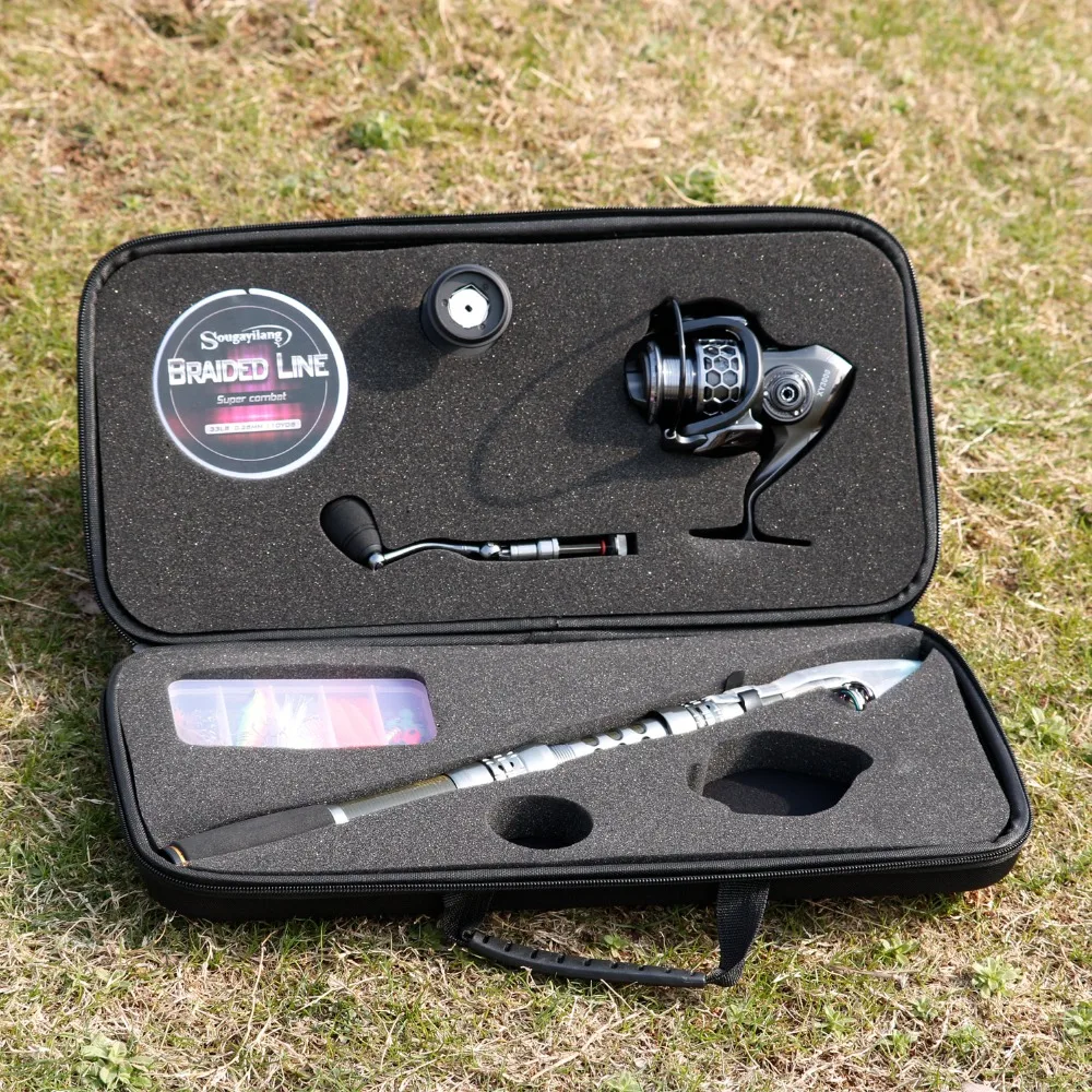

Sougayilang Telescopic Fishing Rod with Spinning Reel Combo Fishing Reel Pole Lure Line Bag Sets Kit for Travel Fishing Tackle