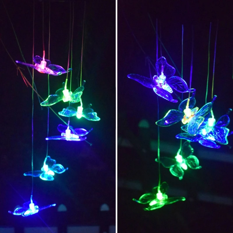 

2021 New Solar Butterfly Wind Chime Lamp LED Light Color Changing Hanging Bells Decorate