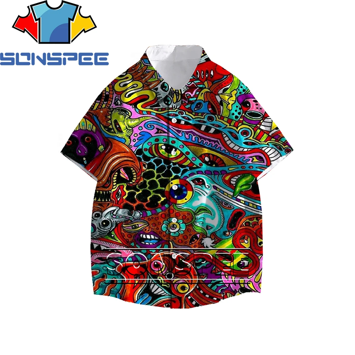 

SONSPEE Artistic Color Rendering Style 3D Print Men Women's Shirt Summer Original Personality Hip Hop Street Beach Buttons Top