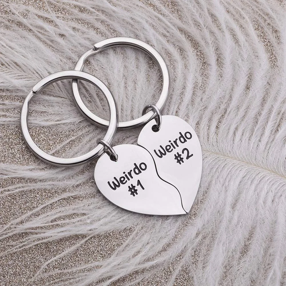 

Customized Best friends keychain keyring Weirdo Stainless steel keychain Love jewelry Gift Boyfriend Girlfriend Husband Wife