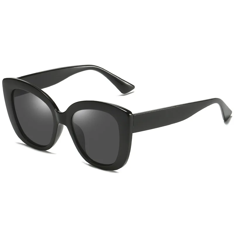 BLACK-BLACK SIMPRECT, поляризационные солнцезащитные очки для женщин,, Ретро стиль, кошачий глаз, солнцезащитные очки большого размера, Ретро стиль, для вождения, солнцезащитные очки, UV400, оттенки для женщин - Цвет линз: BLACK-BLACK