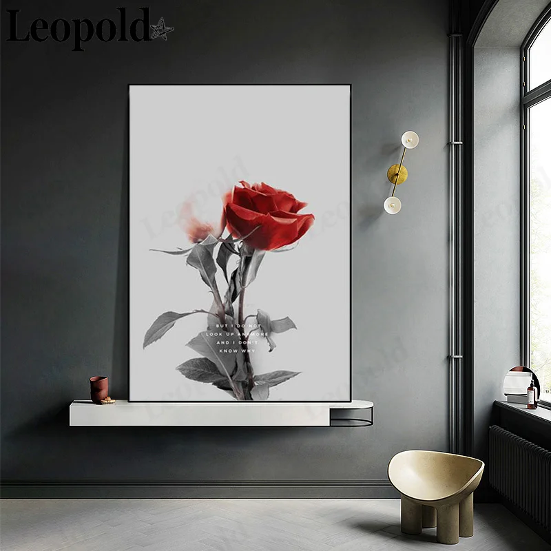 

Nordic Retro Plant Canvas Poster Red Rose Flower and High Heels Picture Wall Art Scandinavian Style Living Room Decoration