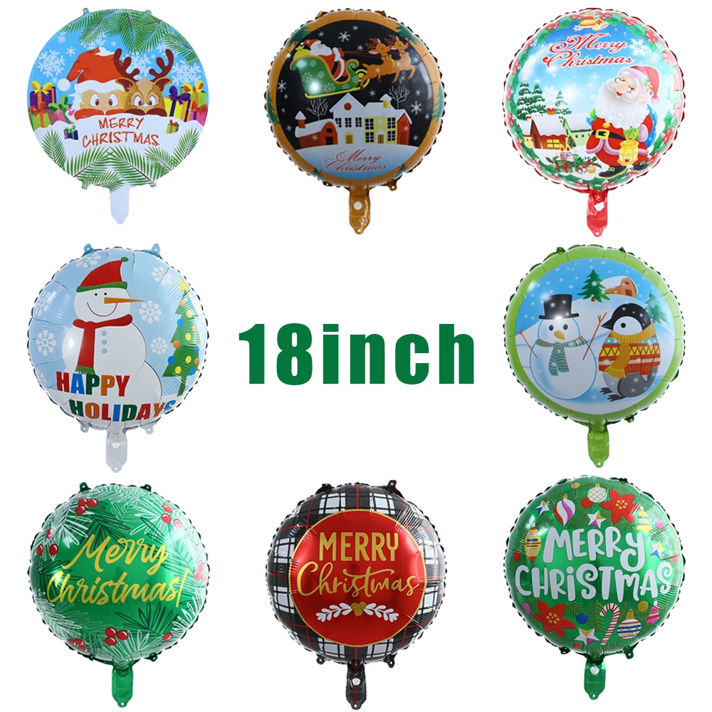 

5pcs 18inch Merry Christmas Foil Balloons Round Helium Balloon Santa Claus Snowman Christmas Decorations For Home New Year Decor