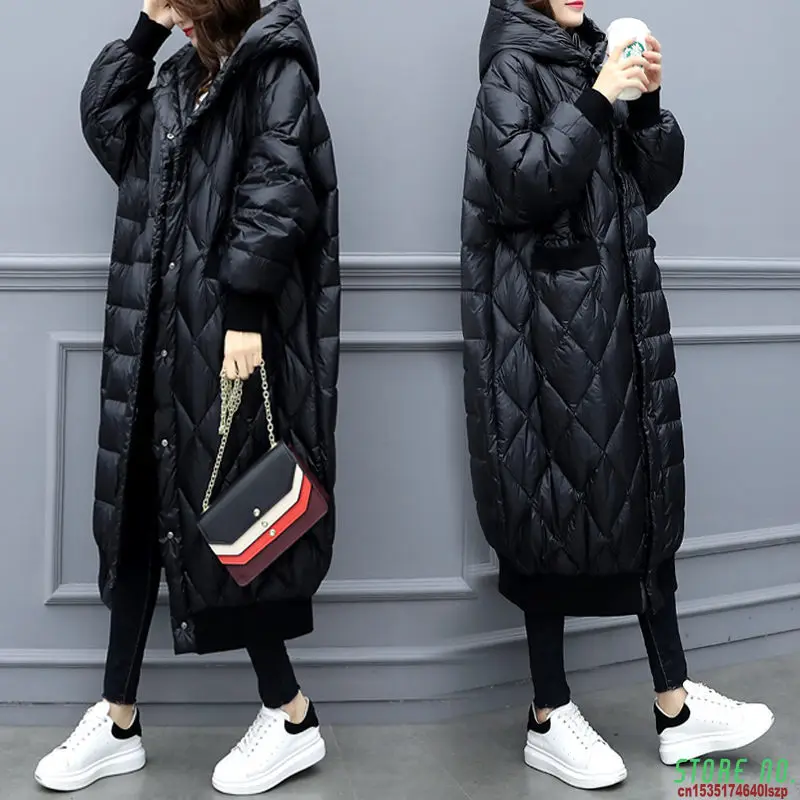 

Extra Long Section Glossy Down Cotton Coat 2020 New Large Size Parka Mujer Loose Black Cotton Jacket Lady Winter Overcoat F2517