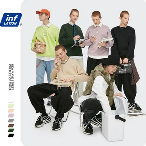 Свитшот мужской INFLATION, однотонный, с круглым вырезом, осень 2020, тонкий, мягкий, большого размера, базовый черный пуловер, 168W