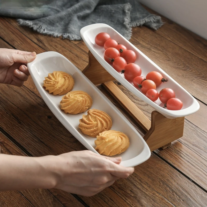 

Step Shape Ceramic Plates Snacks Bowl Set Dessert Plate Wooden Ladder Fruit Dish Dinner Porcelain Cake Tray Food Tableware