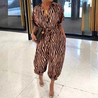 2021 summer casual fashion leopard cow polka dot v neck jumpsuits women sashes pockets buttons vintage rompers one piece outfit
