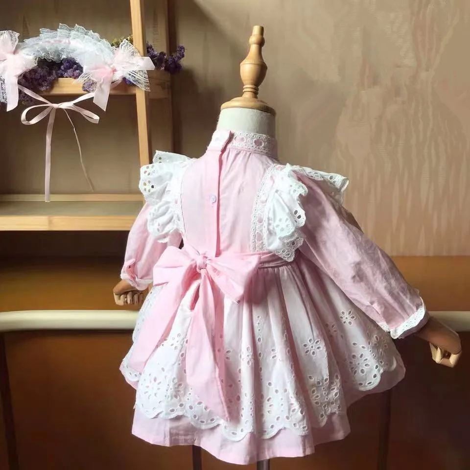 От 0 до 5 лет из 2 предметов осенне-зимнее кружевное розовое винтажное платье