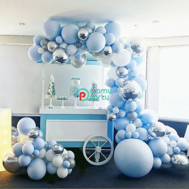 192pcs 4D Round Balloon Garland Arch Mixed Blue White Silver Latex Balloons Strip Chain for Birthday Wedding Decoration
