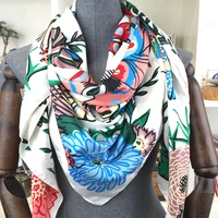 new 130 130cm luxury brand twill silk scarf women bandana square scarf butterfly print scarf women fashion cape echarpe