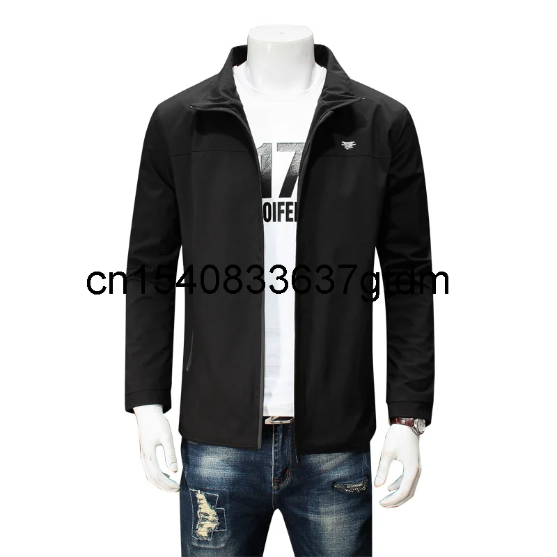 

Spring new men's fattening Plus Size Top Men's fat man solid color versatile stand collar jacket thin coat men's