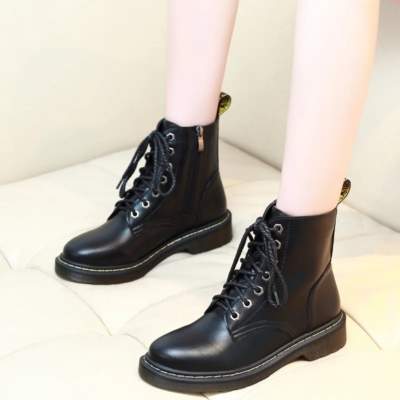 

Women Shoes Chelsea Boots Black Split Leather Round Toe Ankle Boots Lace Up Zipper Boots New Celebrity Outfit 2020 New K0077