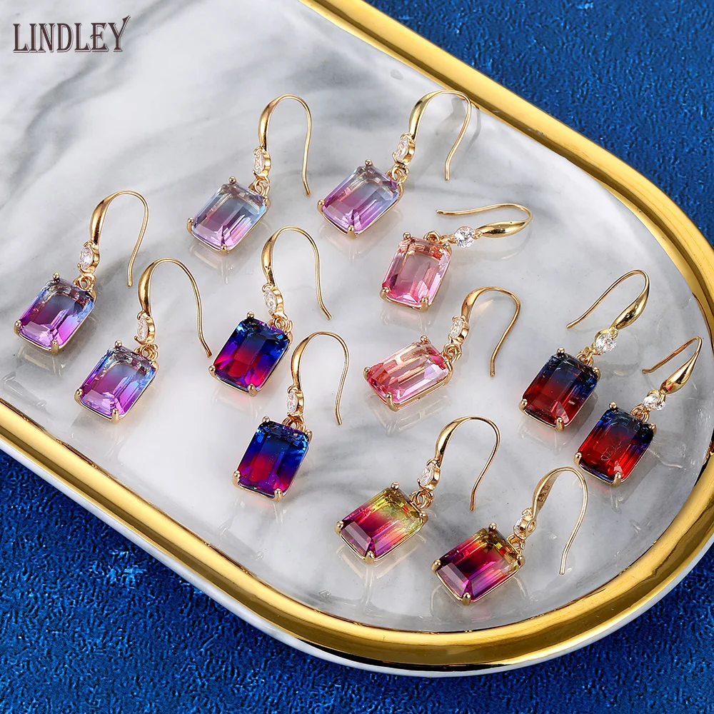 LINDLEY роскошный турмалиновый кулон кристалл квадратные женские серьги 585 розовое