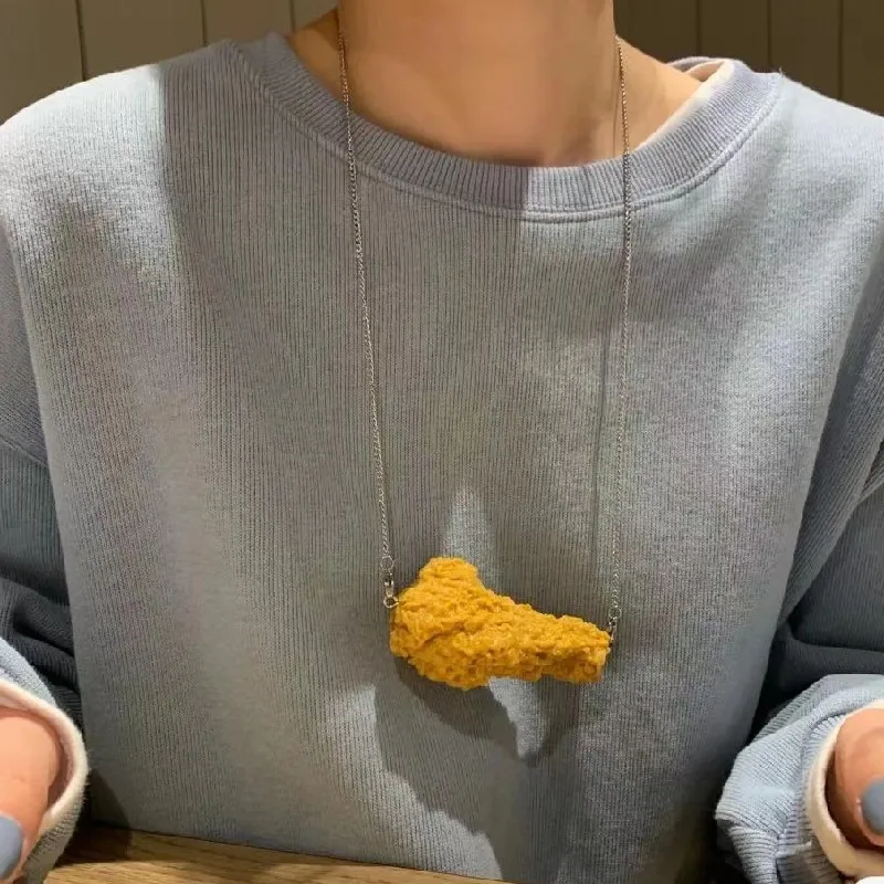 

1 Pcs 2021 New Brand Simulation Fried Chickens Pendant Realistic Food Necklace Durable Neck Chain Fun Gift Unisex Yellow Color