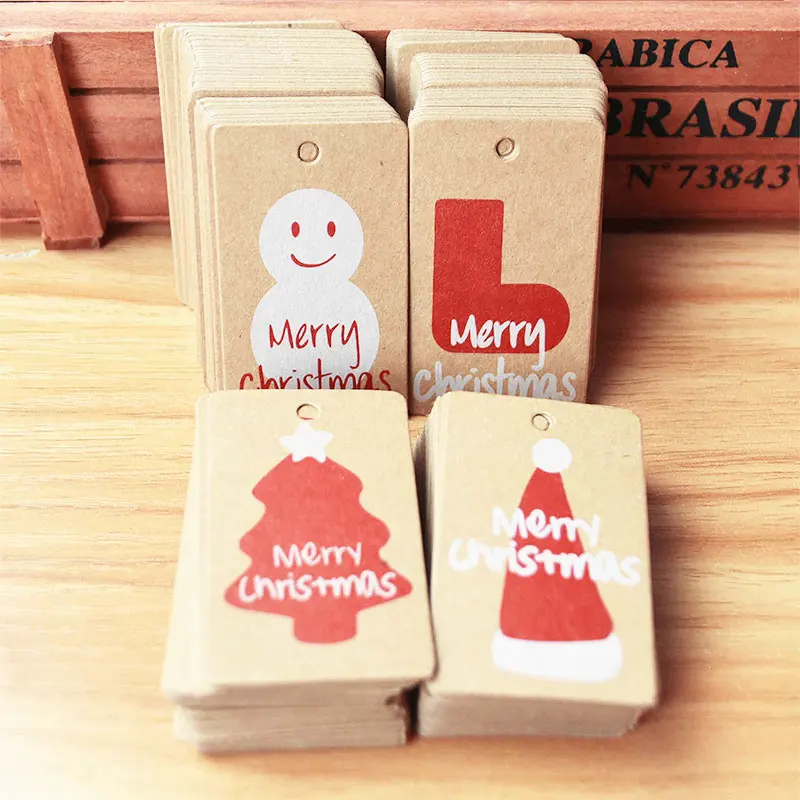 100 шт./лот Merry Chrismtas крафт бумага тег DIY подарок декор этикетки повесить для