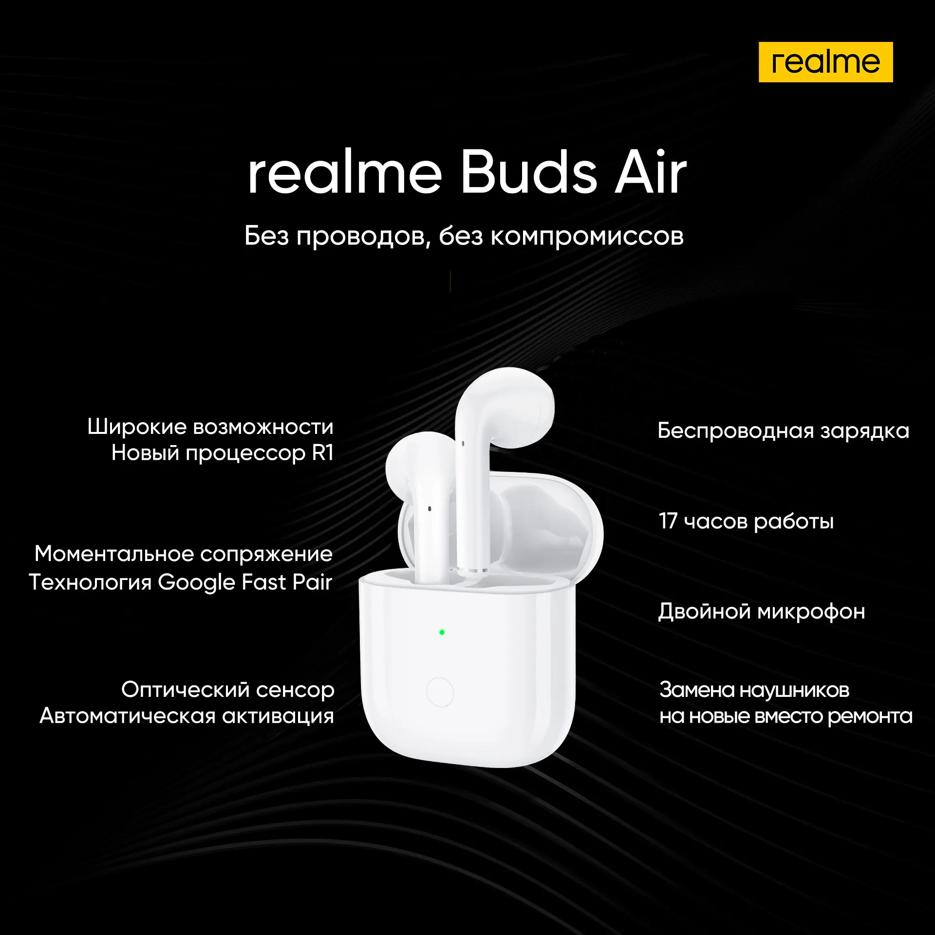 Realme Buds Air беспроводные наушники Качественный звук Стабильный сигнал Длительное
