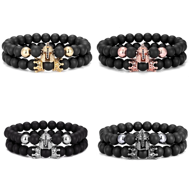 Эластичный браслет для йоги мужской шлем с бусинами из черных каменных бусин