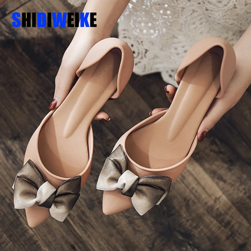 Весенняя женская обувь Туфли лодочки без застежки с бантиком Женские туфли