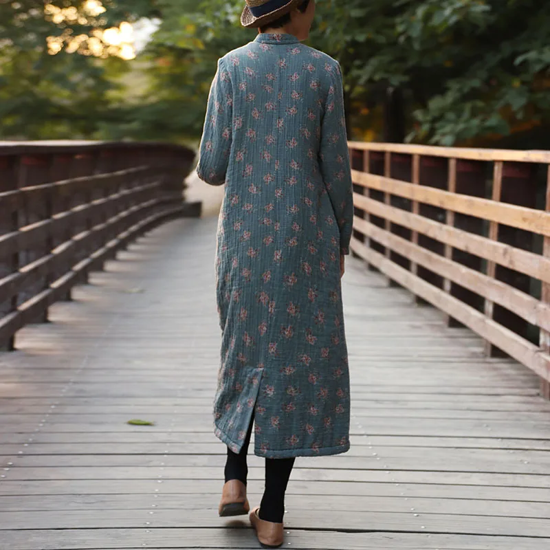 Женское бархатное платье в стиле ретро Johnature с цветочным принтом и длинными