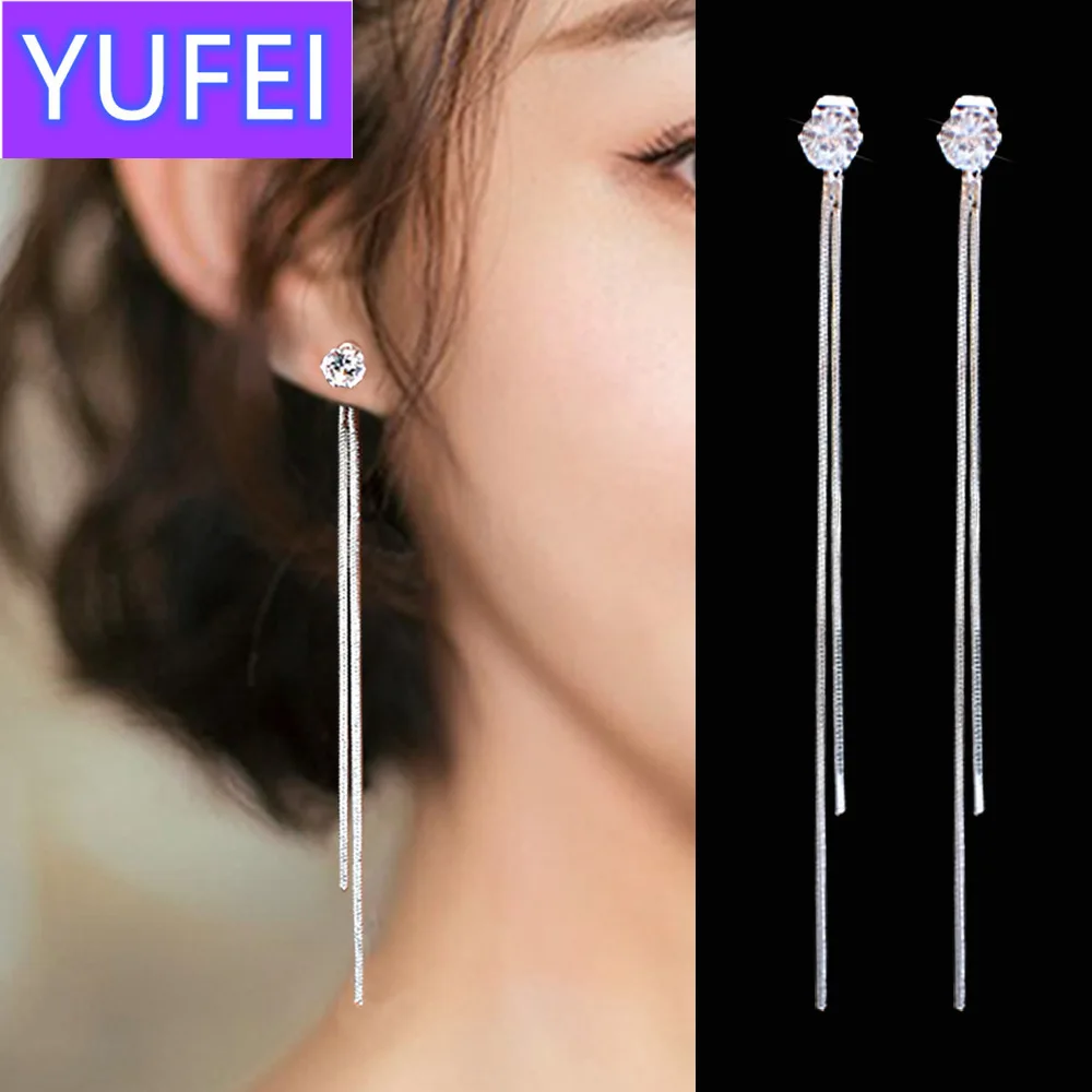 

Korean Geometric block Long Tassel Bar Drop Earrings For Women Minimalism Personality Ear Line Dangle jewelry Gift