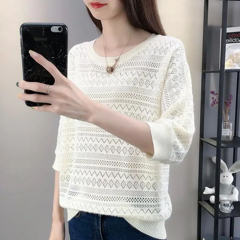 Новинка свитер с круглым вырезом и Тонкая блузка однотонный свободный