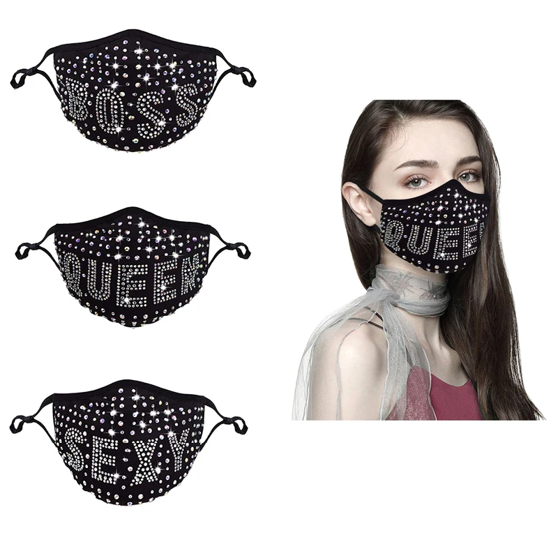 Черная маска светоотражающая с украшением в виде букв модная для мужчин и женщин