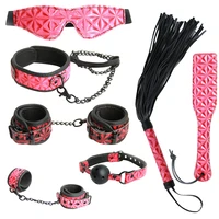 sexy adjustable pu leather ankle handcuff bondage eye mask collar with leath ball gag flogger sex toy bondage exotic accessories