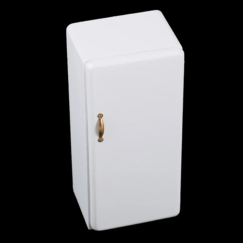 

1pcs 1:12 Dollhouse Miniature White Wooden Fridge Furniture Kitchen Decor Accessories