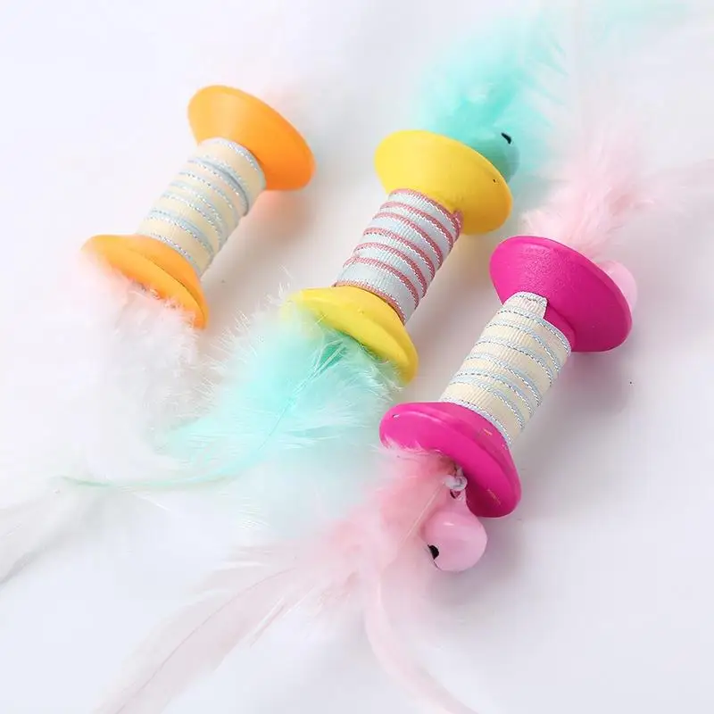 

Cat Toy 1pc Funny Interactive Cat Toy Fake Feather Toys Kitten Teaser Pet Supplies Gatos Favor Cat Roller Toy With Bells