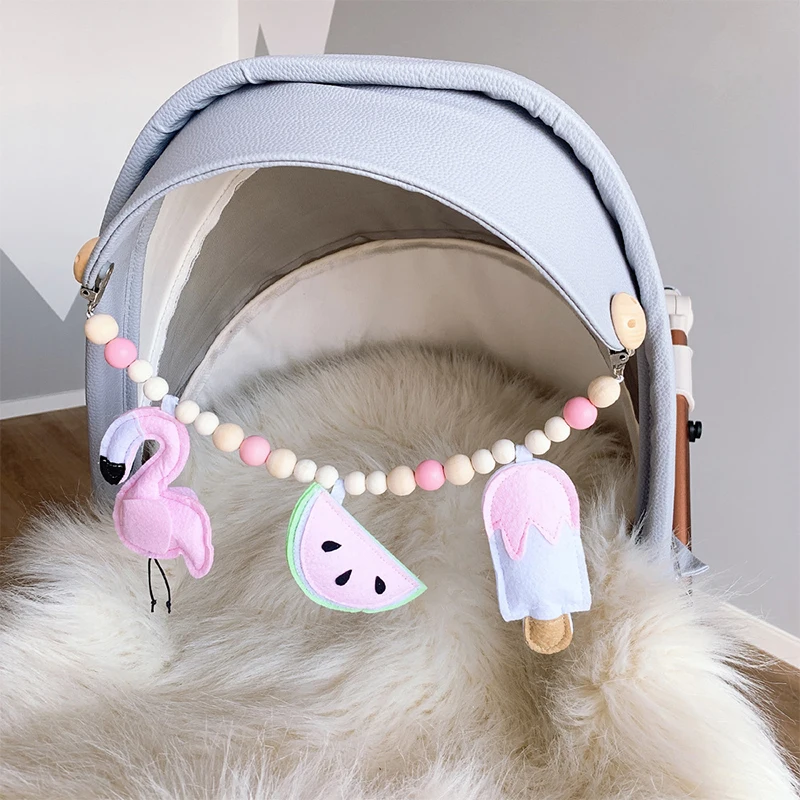 Baby Pram Pacifier Clip Chain Wooden Beads Mobile Stroller Pendant Rattle Toys Bed Bell Bracelet Infant Neborn Baby Shower Gift