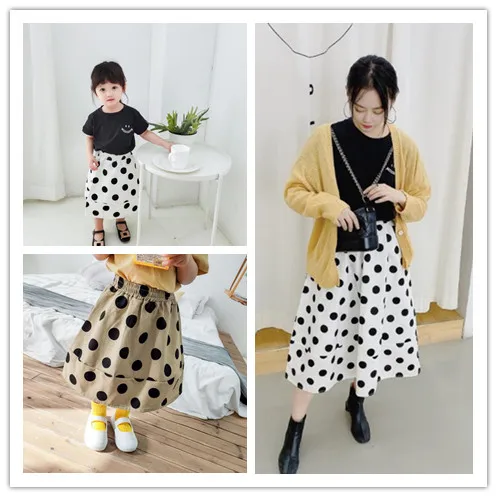Модные юбки в горошек для мамы и дочки Сезон весна лето одинаковая семейная юбка