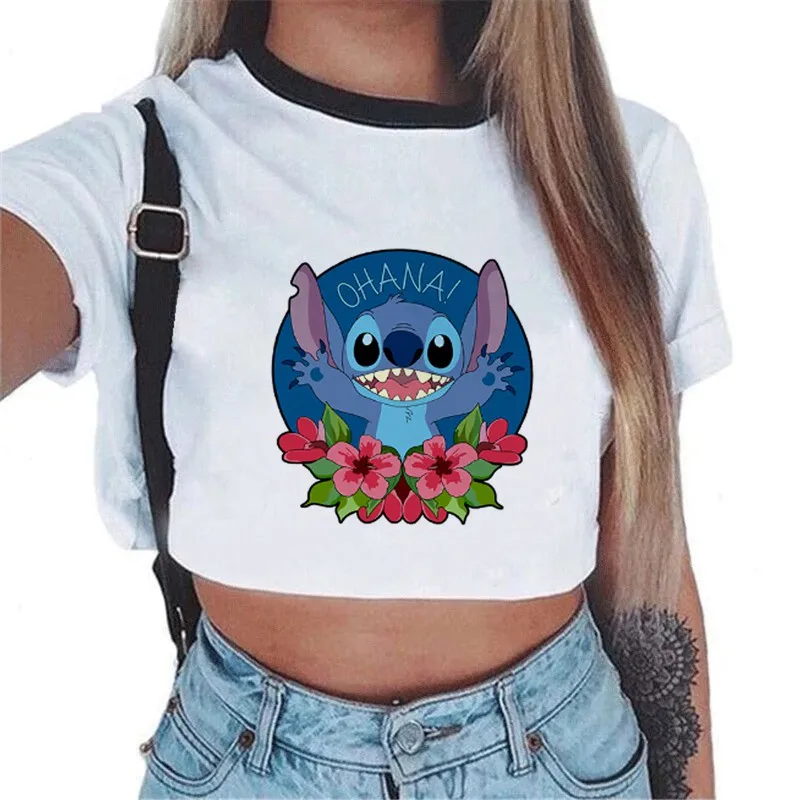 Микки Маус Минни Лило Стич Kawaii летний женский укороченный топ в Корейском стиле