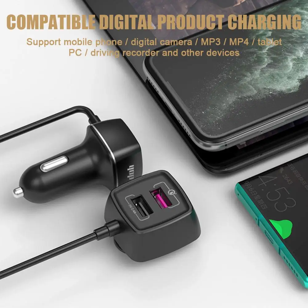 

Vehemo QC3.0 4 Ports Usb Car Charger Fast Car Charger Charge Mobilephone Car Charger Universal Front Seat for for iPhone