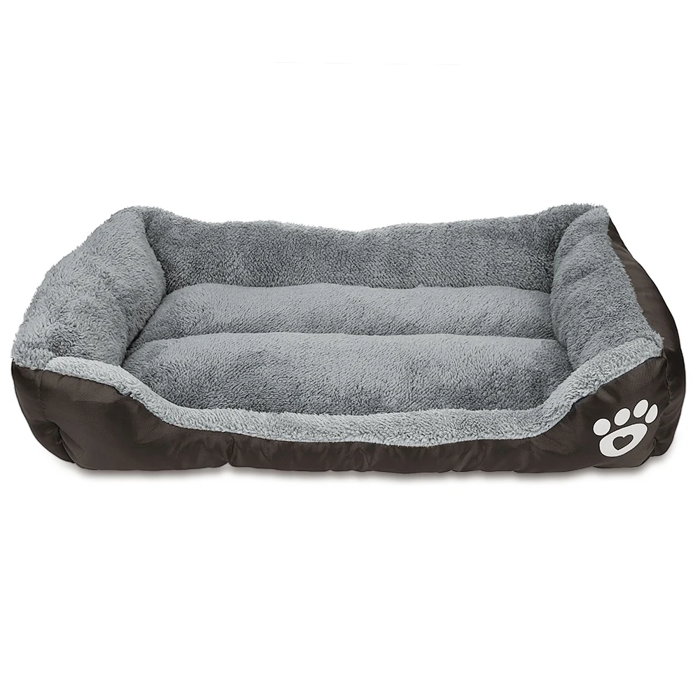 Coffee Pet Dog Bed Cushion House Mat Ultra-soft Paw Print Water-resistant Dog Cat Warm Bed Fits Most Pets Warm Dog Blanket Winter Beds - Color: Coffee