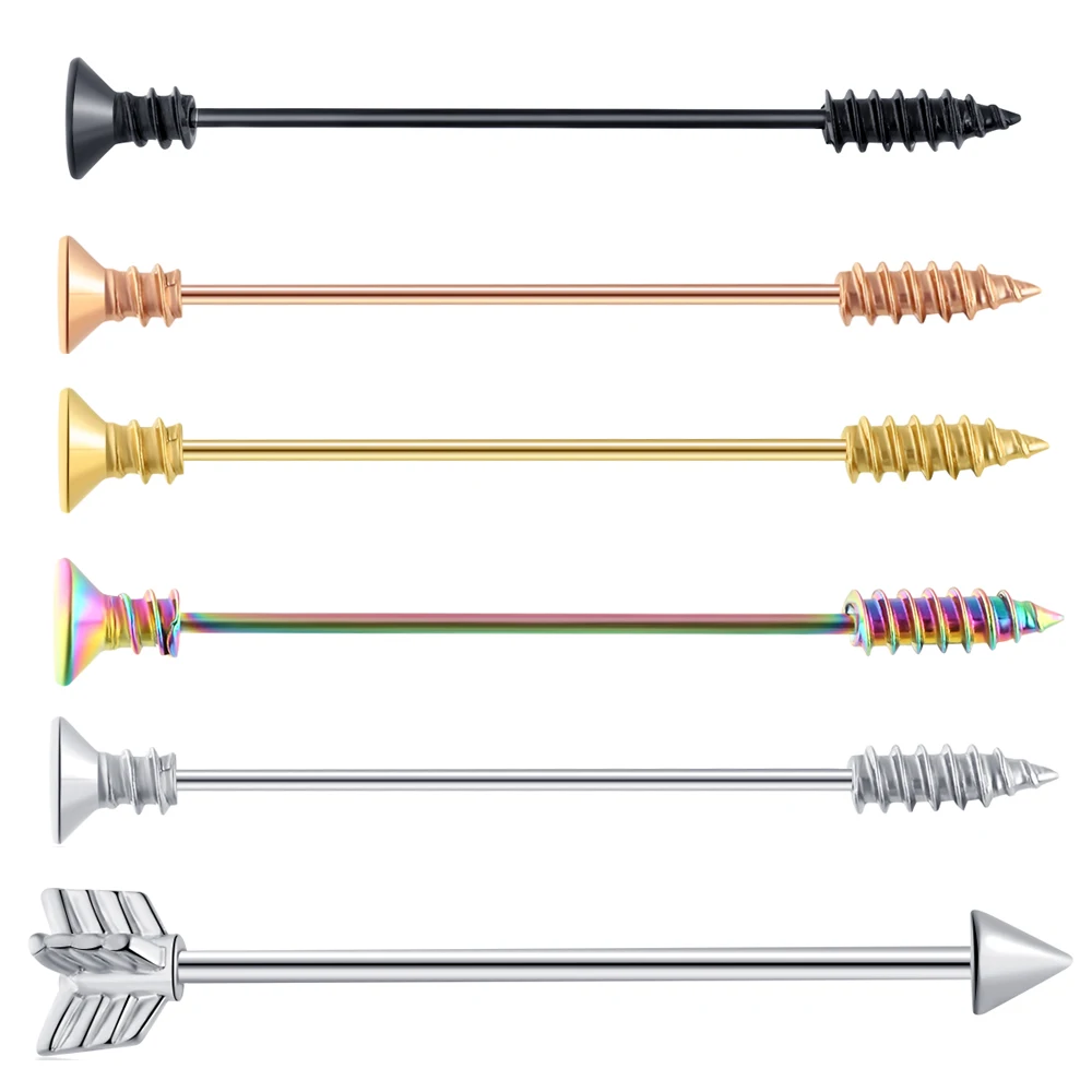 screw set TIANCIFBYJS 14 г 1-8 шт нержавеющая сталь промышленные серьги-гантели сердце стрелка радуга ушной хрящ хеликс-раковины пирсинг ювелирные изделия - Окраска металла: screw set