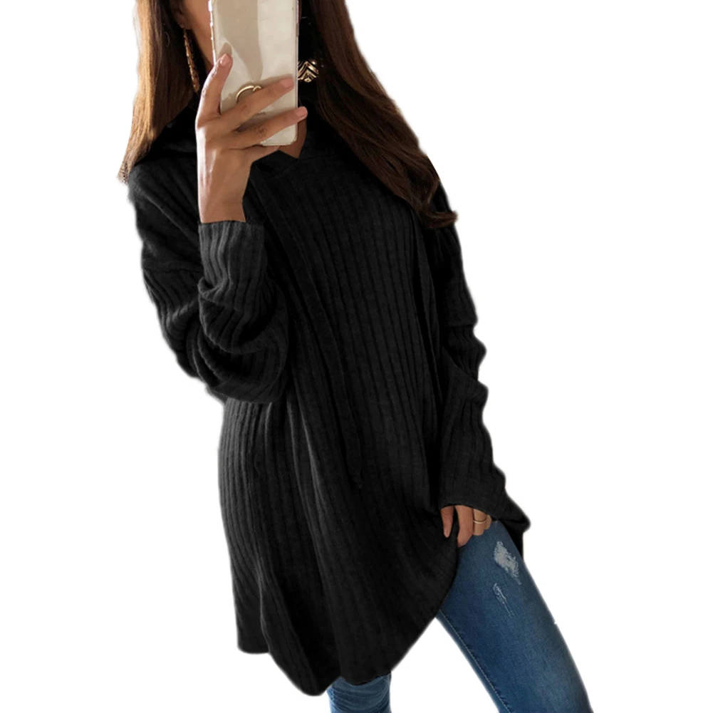 Plus Size Women Casual Solid Color Sweater Loose Hooded Pullover Tunic Top | Женская одежда