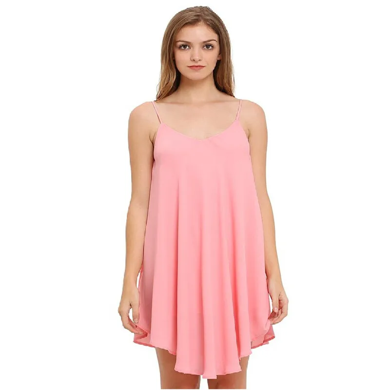 

Summer high-quality women's candy color European and American style V-neck chiffon cross strap fashion ladies dress