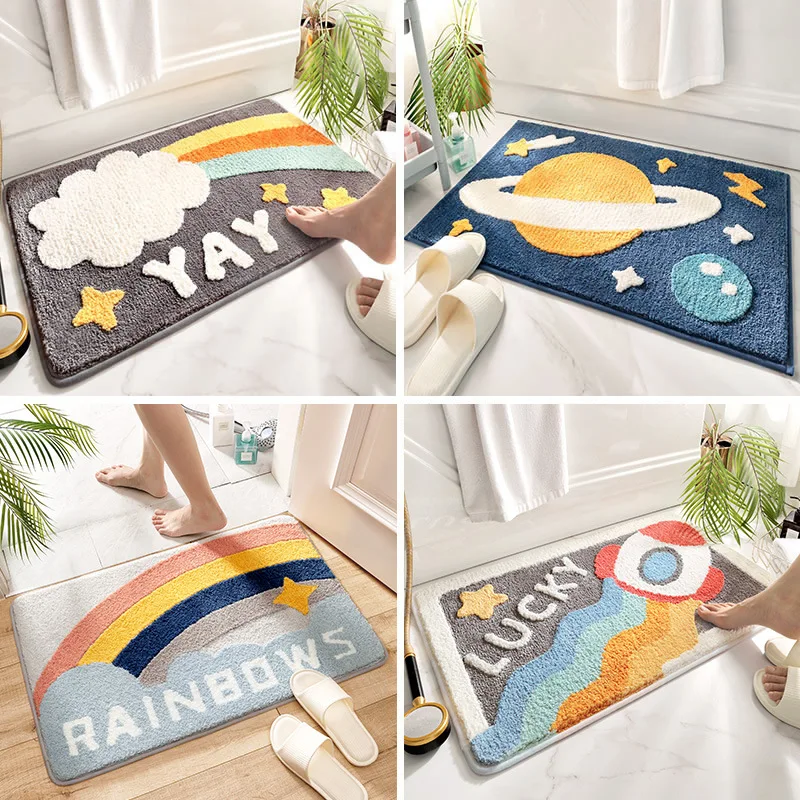 universe cartoon pattern bathroom mat kids room decor doorway floor carpet super soft absorbent hallway toilet bath rug washable free global shipping