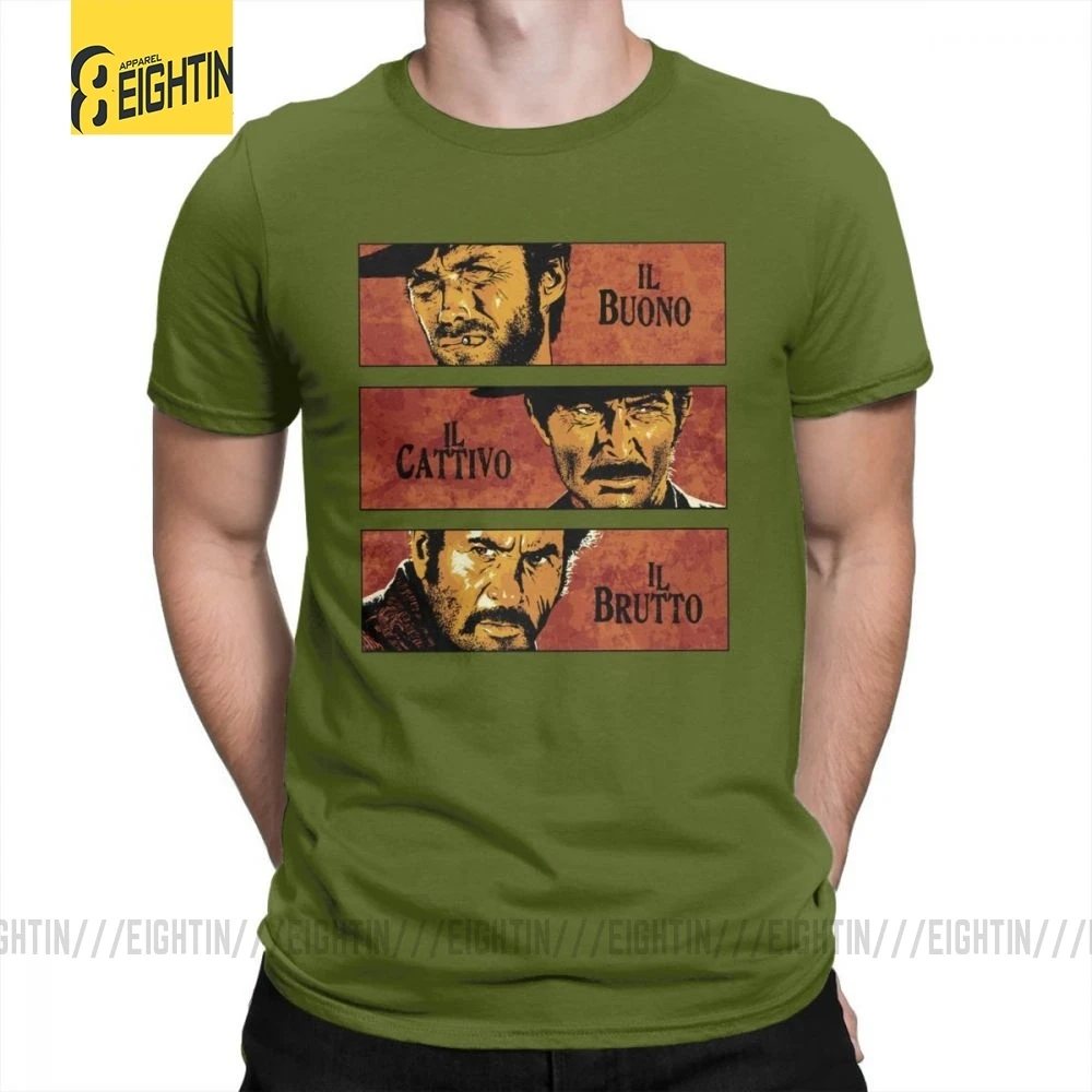 The Good The Bad And The Ugly Clint Eastwood, футболка с коротким рукавом размера плюс, футболка из хлопка с круглым воротником, мужские топы, футболки - Цвет: Армейский зеленый
