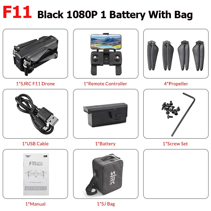 F11 1080P 5G 1B Bag SJRC F11 PRO gps 5G Wifi 500m FPV с 1080P 2K широкоугольной камерой 28 минут время полета бесщеточный складной Радиоуправляемый Дрон Квадрокоптер RTF - Color: F11 1080P 5G 1B Bag