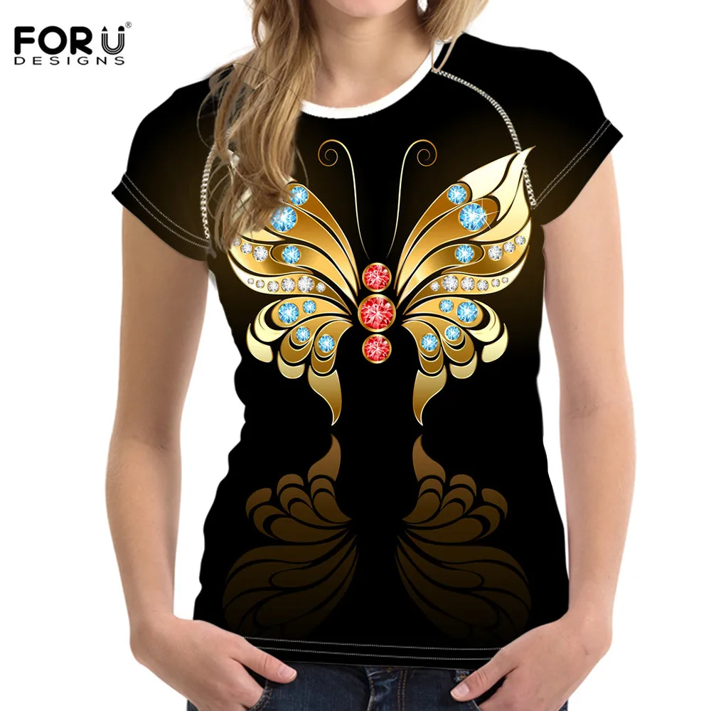 FORUDESIGNS/футболка с 3D принтом бабочки женская летняя Новинка футболки для девочек модная классная Женская симпатичная футболка с коротким рукавом топы - Цвет: HME719BV