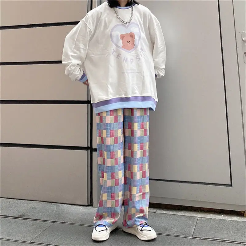 

women Y2K Sweatpants Women Harajuku Checked Trousers Korean Style Autumn Women's Sports Pants Wide Leg Pants Baggy Plus Size