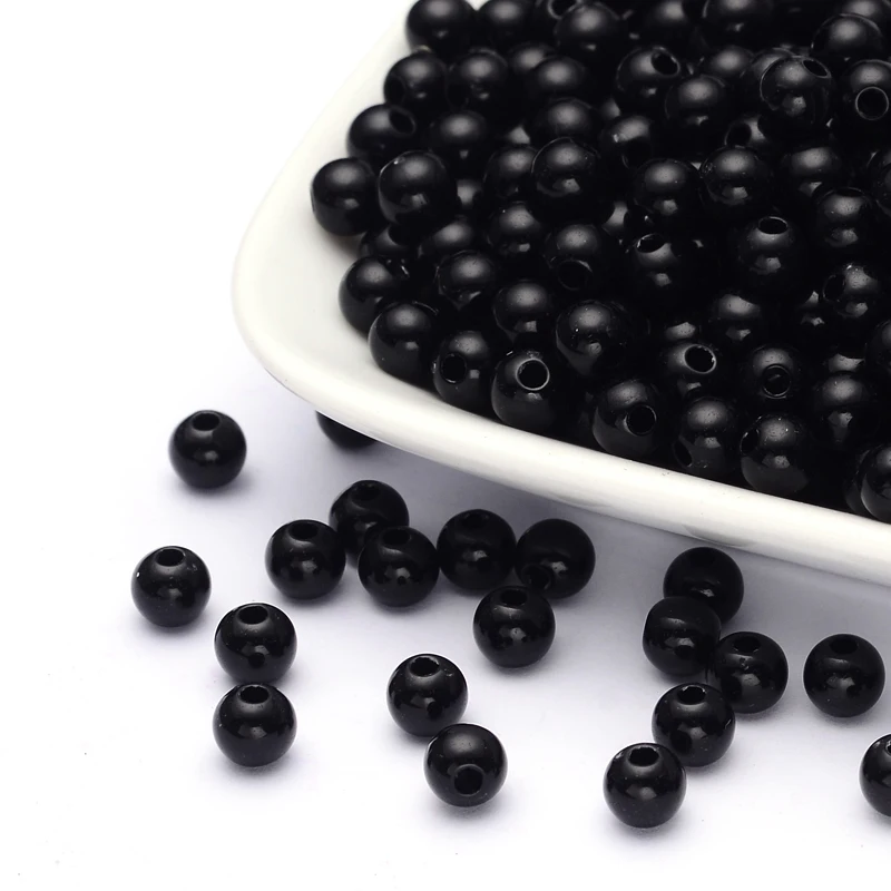 

500 g Opaque Acrylic Beads Round Black 6mm Hole: 1.8~2mm about 4480pcs/500g