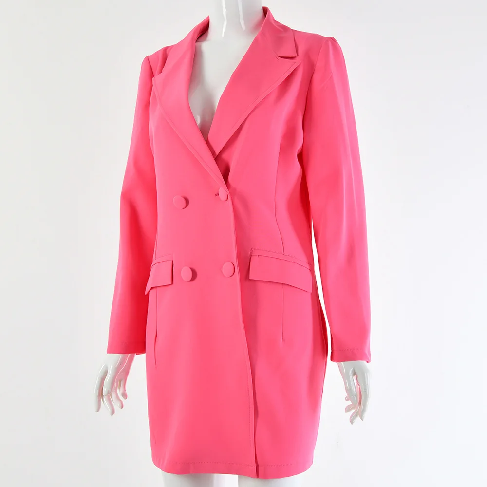 Chicology double breasted elegant office lady blazer dress long sleeve American jacket suit summer autumn women clothing