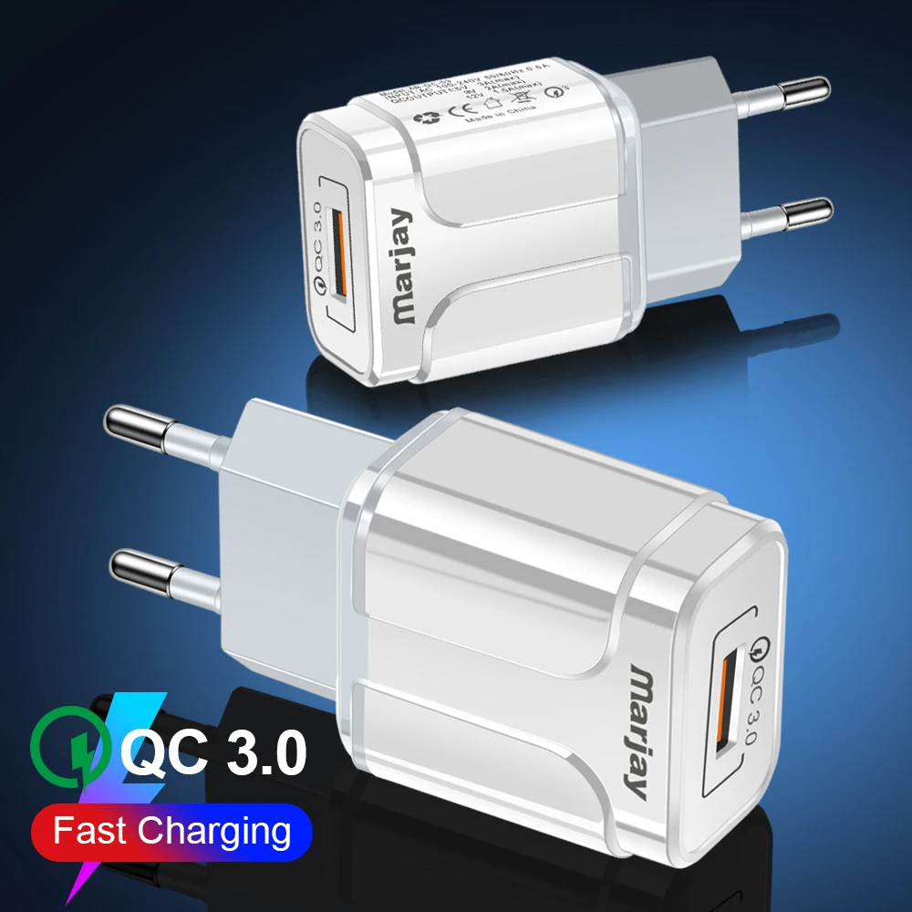 marjay quick charge 3 0 usb charger 18w qc 3 0 4 0 eu us fast travel wall mobile phone charger for iphone samsung xiaomi huawei free global shipping