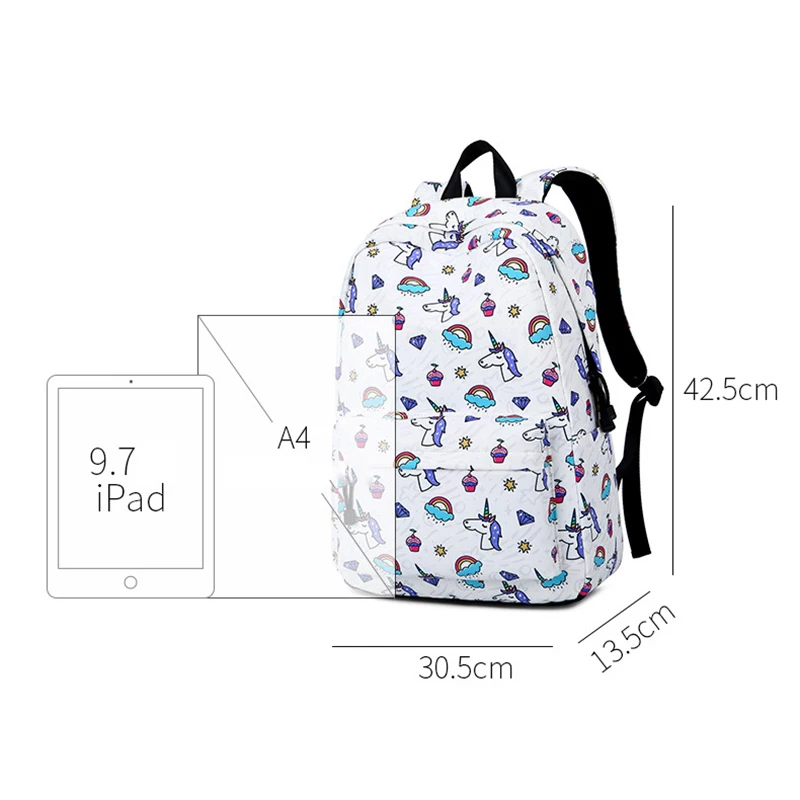 

atinfor Brand Waterproof Cute Unicorn Print Middle School Book Bag Laptop Backpack School Bag for Teenage Girls
